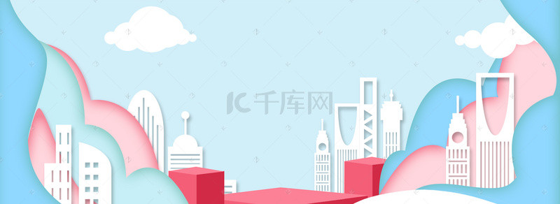 蓝色几何梦幻城市背景banner