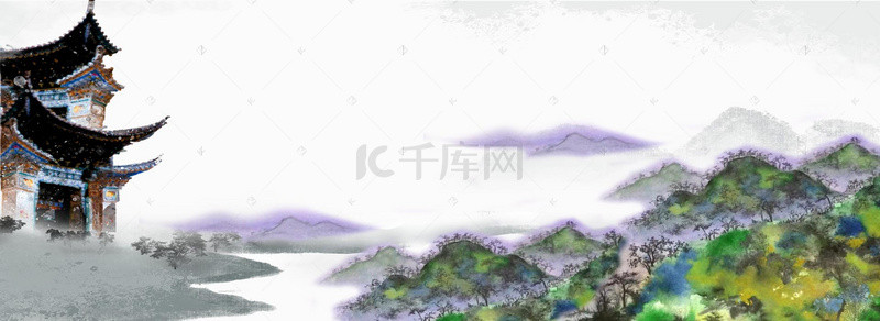 浅色清新文艺佛系山水海报banner背景