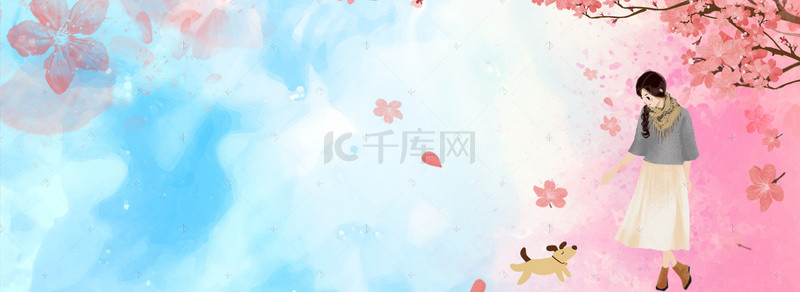 简约手绘唯美背景图片_小清新浪漫女生节banner背景