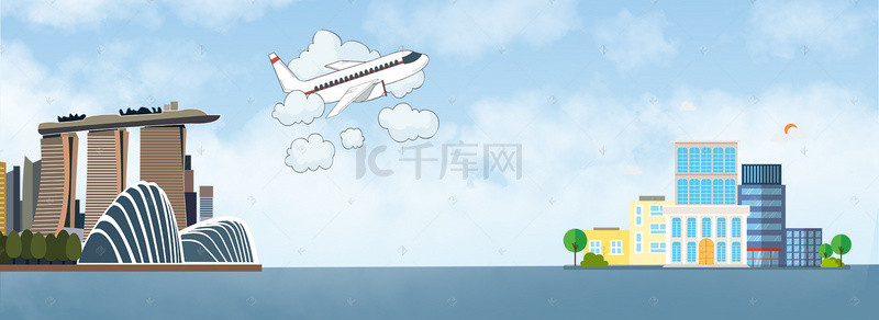 天空飞机背景背景图片_校园云朵建筑飞机博士帽banner