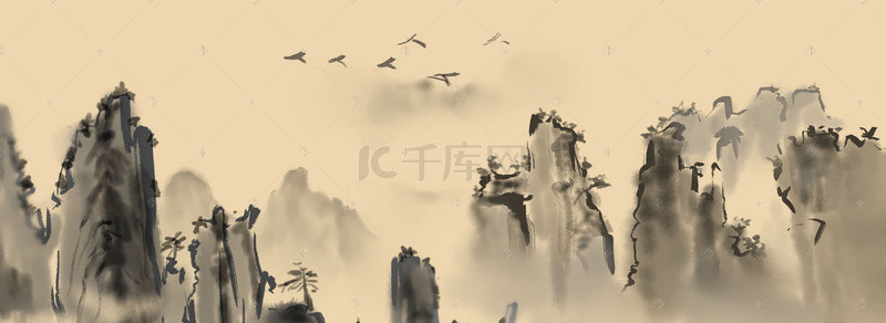 山水云雾背景图片_中国风大气山水与中式针灸医疗背景素材