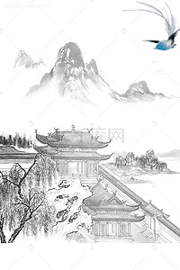 山素材背景图片_灰色中国风水墨PSD分层H5背景素材