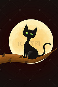 黑猫ai背景图片_卡通手绘万圣节黑猫南瓜头背景
