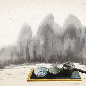 茶叶茶壶茶具背景图片_中国风茶道茶文化茶具