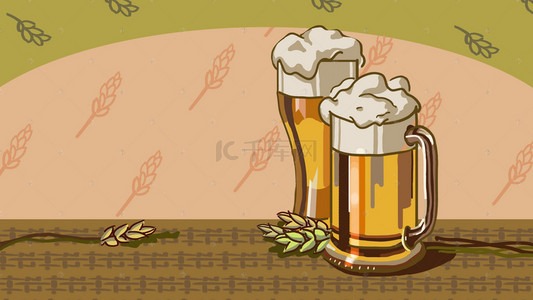 酒水背景海报背景图片_手绘卡通啤酒海报背景