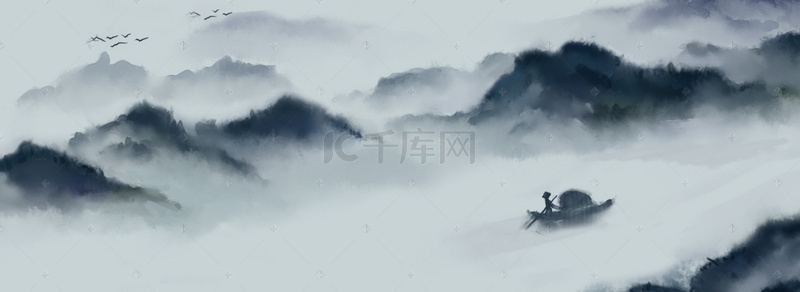 中国古典山水背景图片_水墨画banner海报