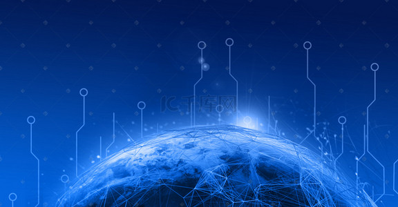 科技感地球蓝色背景图片_科技商务大气几何发光地球蓝色背景