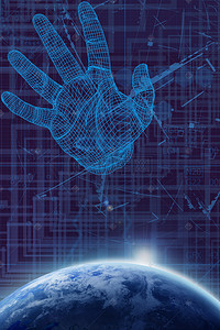 手机图海报背景图片_引领未来机器人科技海报手机配图