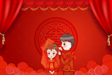 红色中式海报背景图片_复古中式红色婚纱海报背景模板
