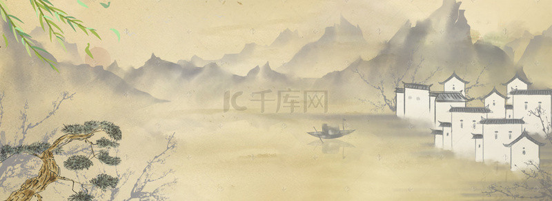 乡村振兴青年先行背景图片_中国风简笔画乡村文艺背景