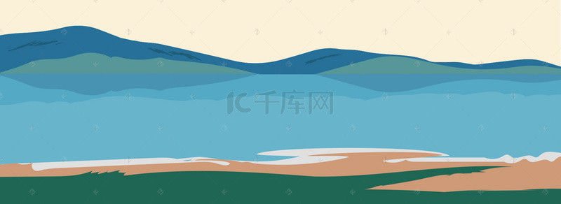蓝色海洋插画背景图片_蓝色的山峰免抠图