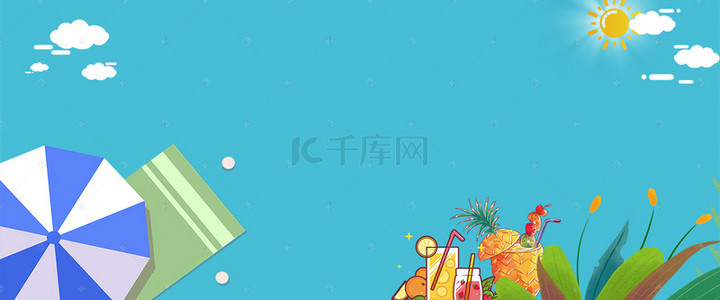 蓝色夏季水果背景图片_夏季水果蓝色文艺海报banner背景