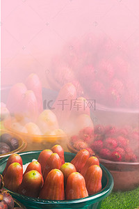 鲜榨果汁创意背景图片_清新粉色水蜜桃汁创意海报设计