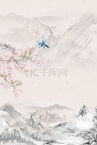 山水画小船背景图片_中国风水墨山水画