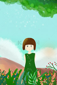 在树下看书的女孩背景图片_小清新夏至树下女孩海报