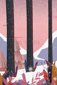 小森林手绘背景图片_冬天森林雪景电商淘宝背景Ｈ5