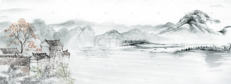 清明时节雨背景图片_中国风山水清明时节酒家背景