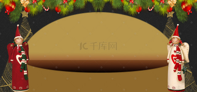 金色圣诞树简约背景图片_圣诞节复古信封简约木偶banner