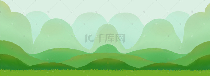 三座高山背景图片_绿色的高山风景插画