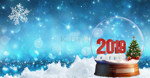 2018跨年背景图片_2018跨年创意合成清新雪景水晶球海报