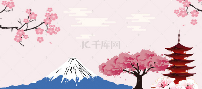 日本旅游粉色手绘banner背景