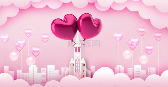 情人节立体气球背景图片_创意爱心情人节背景