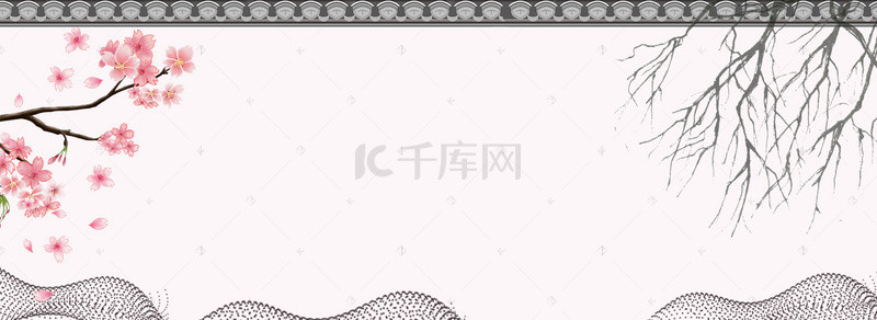 树枝banner背景图片_中国风屋檐绘画banner