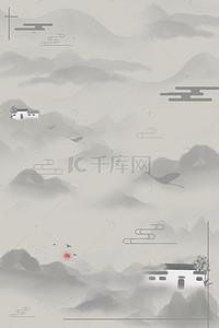 中式建筑水墨背景图片_中国风水墨海报背景