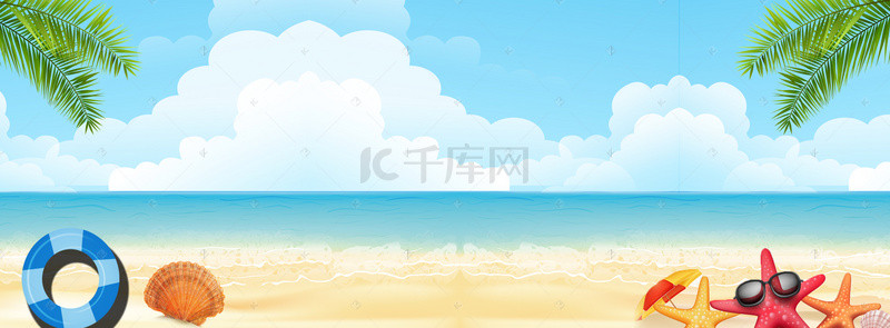 夏天海边卡通背景图片_夏日海边banner