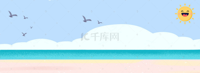 女装夏季沙滩背景图片_电商夏日促销扁平蓝色banner背景