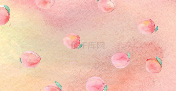 广告水彩背景图片_夏日清新卡通水彩手绘桃子广告背景海报