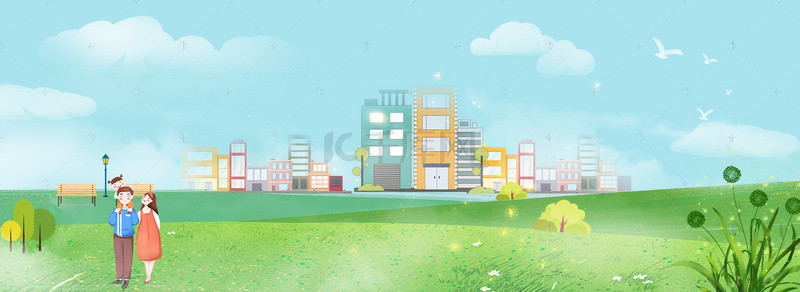 智慧园区背景图片_卡通风和谐社区文明城市背景