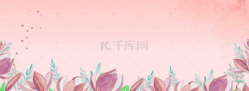 粉色暖色背景图片_春天暖色绿叶海报