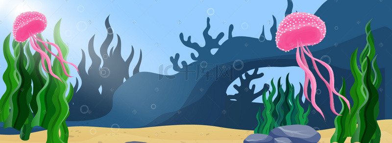 卡通海洋生物水母海底世界游玩背景