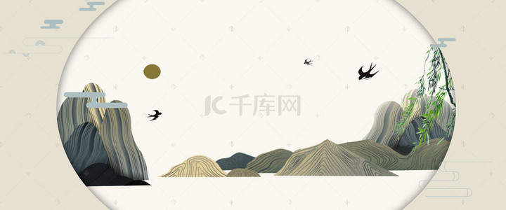 中国风别墅海报背景图片_中国风古风高端别墅海报