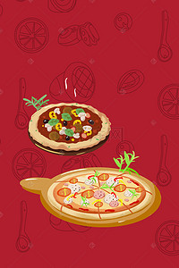 餐馆背景海报背景图片_西式快餐披萨烘焙食品餐馆喜庆红色海报