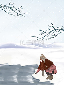 手绘美女冬天背景图片_冬季大雪雪地美女背景