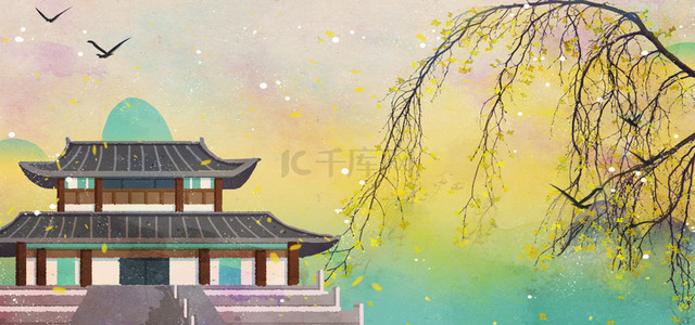 墨染背景图片_中国风古色古香的古典建筑背景素材