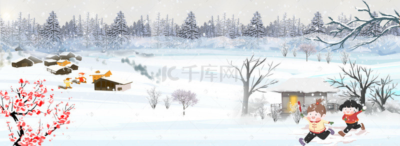 雪景手绘背景图片_冬天冬季寒冷的雪景背景