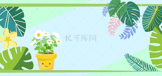 漂浮叶子手绘背景图片_植物绿色清新banner