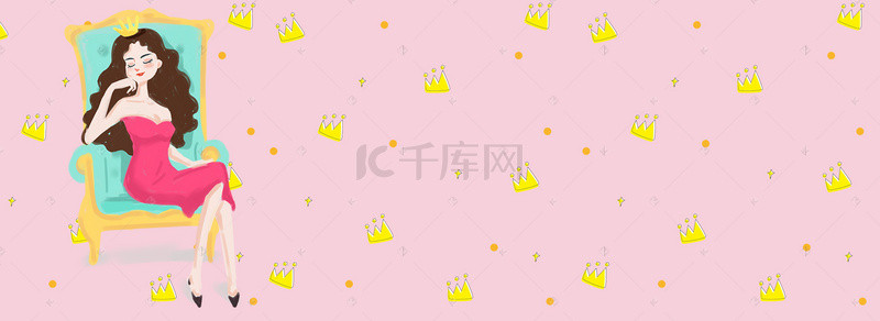 美妆卡通手绘背景图片_卡通女王banner