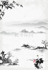 中国风墨迹背景图片_中国风山水画古韵平面广告