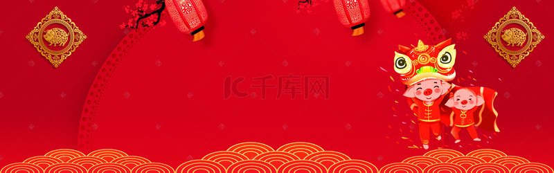 红色卡通灯笼素材背景图片_卡通喜庆猪年红色背景