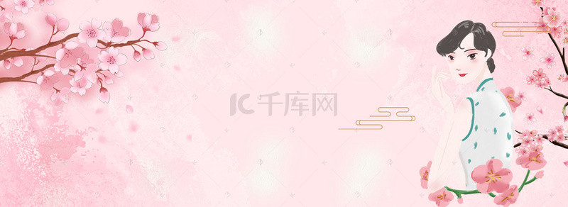 旗袍女子国潮背景图片_旗袍复古灰色海报背景banner