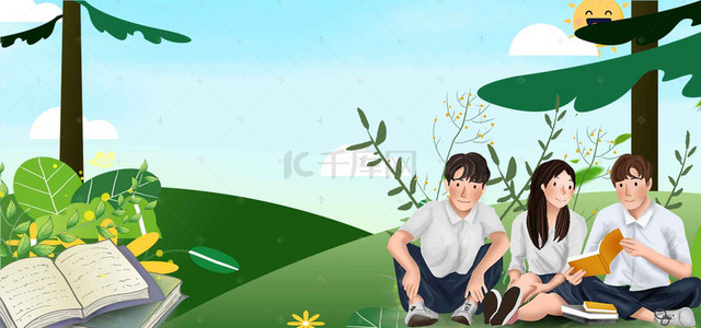 卡通精彩背景图片_快乐阅读卡通手绘蓝色banner