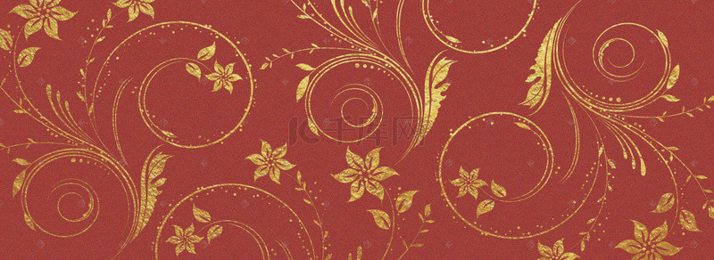 红色复古中式烫金风花朵底纹背景