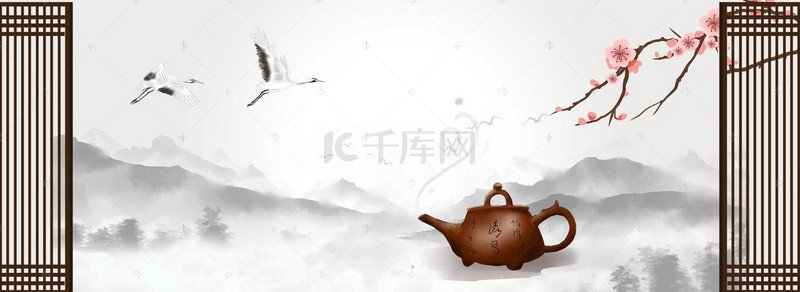 中国茶文化素材背景图片_中国茶文化简约桃花中国风背景