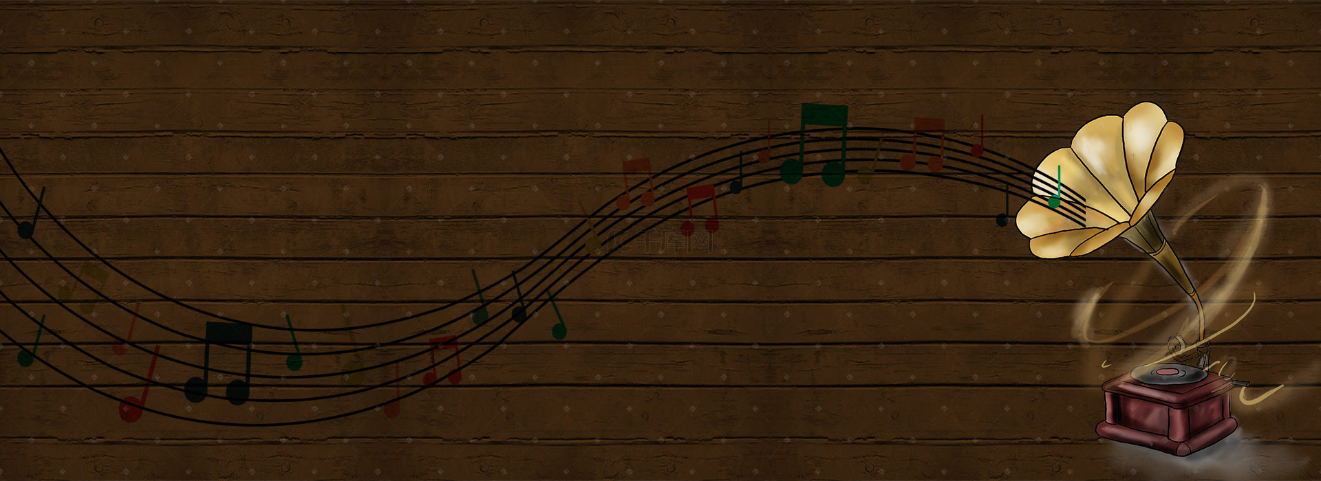 古铜色彩留声机组成的音乐背景图片