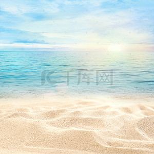 大海水彩背景图片_小清新沙滩背景促销主图
