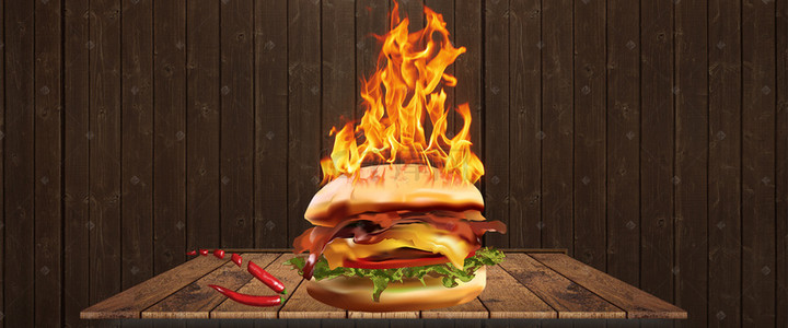 吃货狂欢海报背景图片_美味火焰汉堡狂欢背景